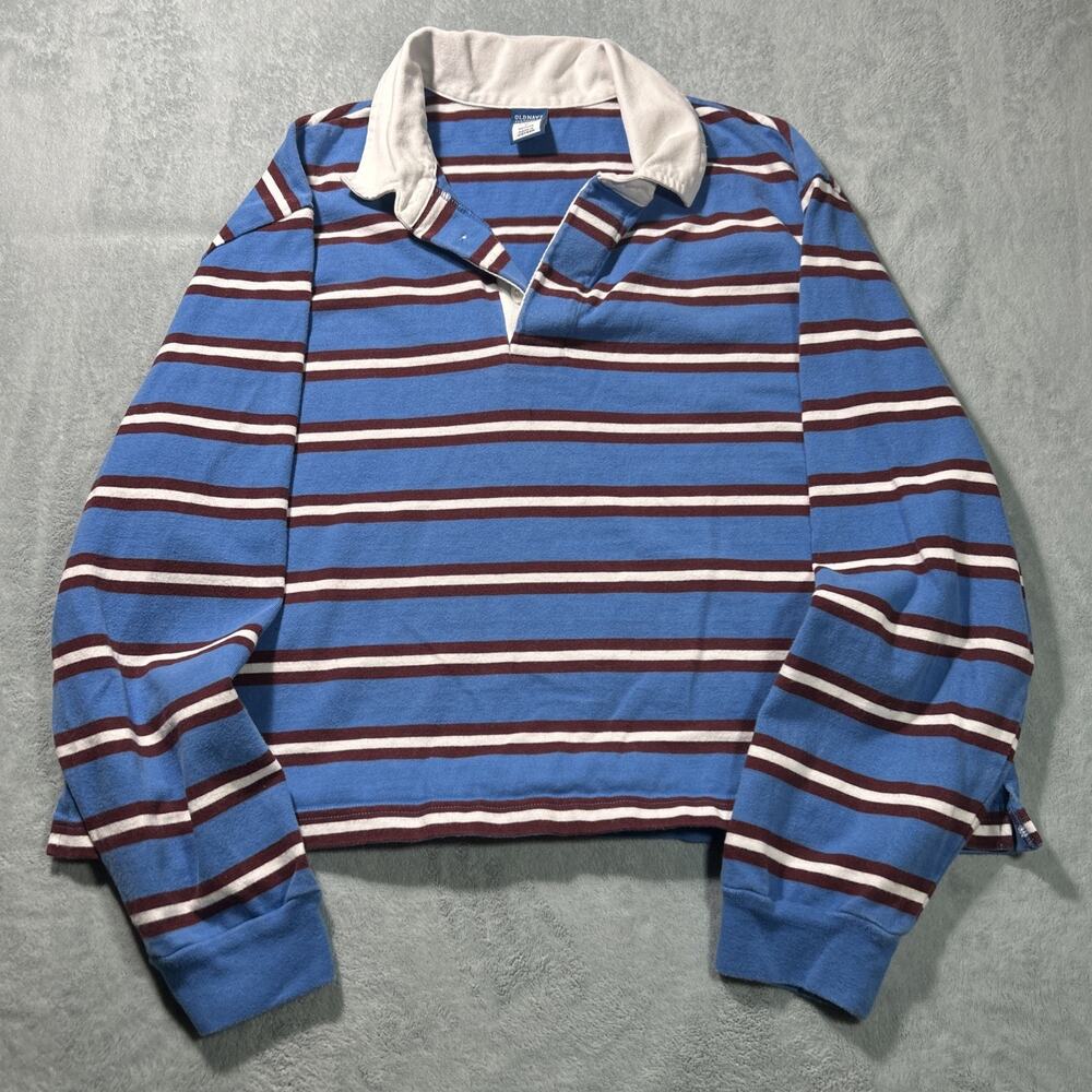 Vintage Y2k 2000s Rugby Crop Top Shirt Ws Large Striped Long Sleeve Polo Preppy